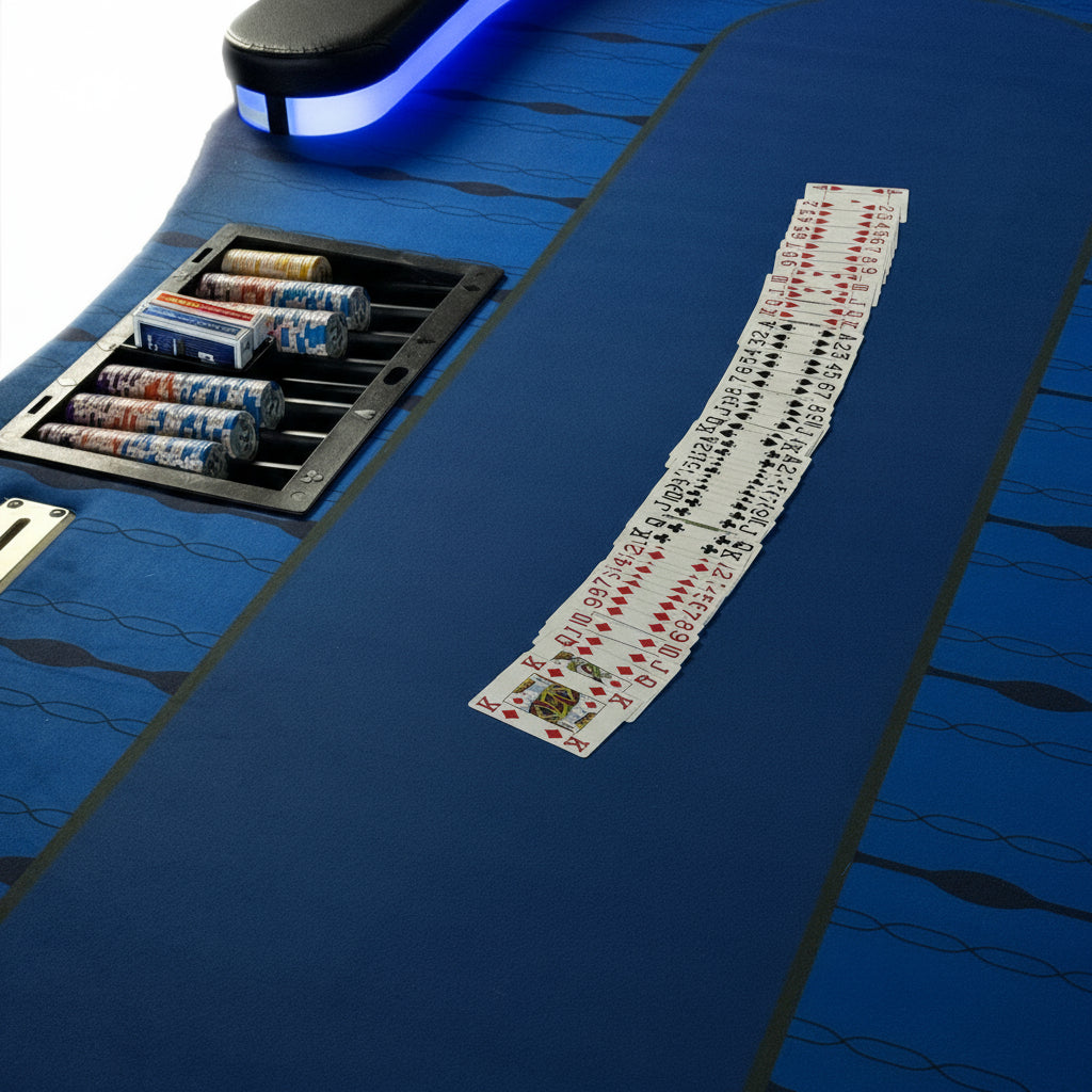 Luxe Pokertafel – 10 Personen | LED licht | Rake box | Blauw - Pokertafelshop.nl