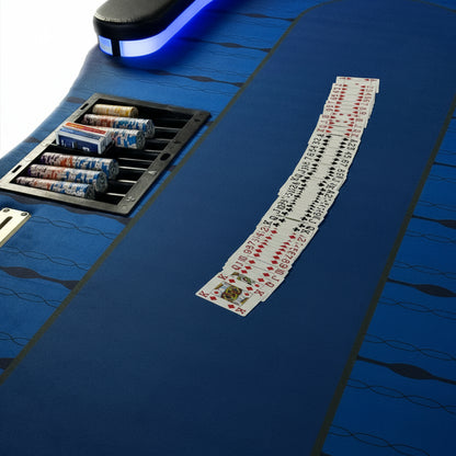 Luxe Pokertafel – 10 Personen | LED licht | Rake box | Blauw - Pokertafelshop.nl