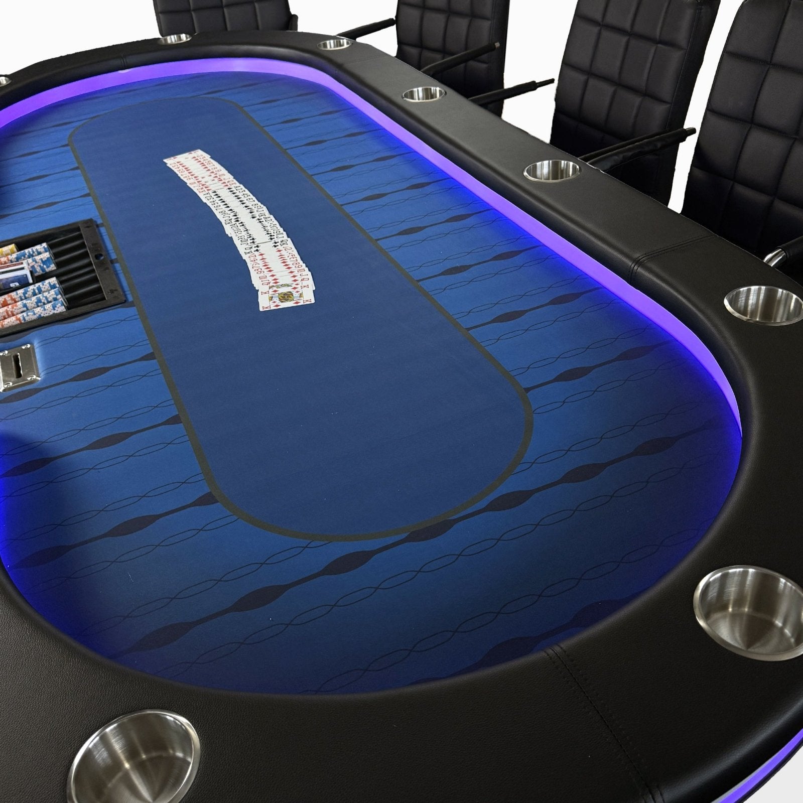 Luxe Pokertafel – 10 Personen | LED licht | Rake box | Blauw - Pokertafelshop.nl