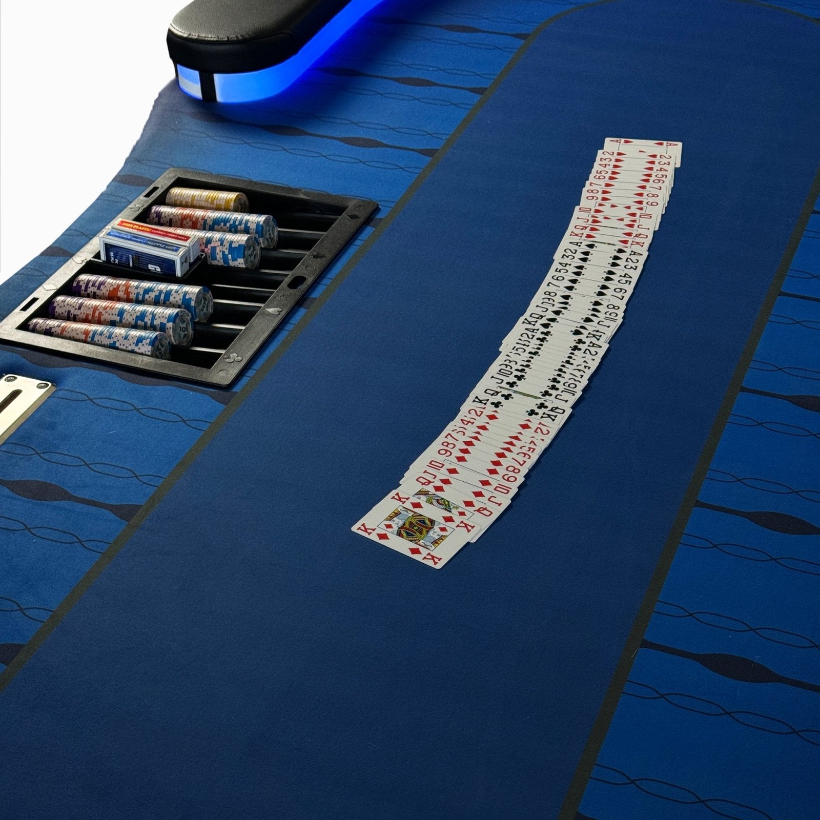 Luxe Pokertafel – 10 Personen | LED licht | Rake box | Blauw - Pokertafelshop.nl