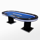 Luxe Pokertafel – 10 Personen | LED licht | Rake box | Blauw - Pokertafelshop.nl