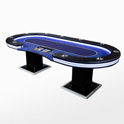 Professionele Pokertafel – 10 Personen | LED | Blauw laken - Pokertafelshop.nl