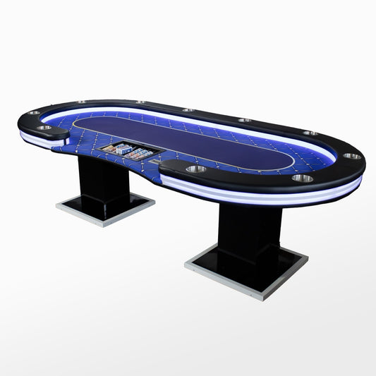 Professionele Pokertafel – 10 Personen | LED | Blauw laken - Pokertafelshop.nl
