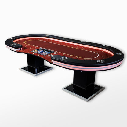 Luxe Pokertafel – 10 Personen | LED | Rood laken - Pokertafelshop.nl