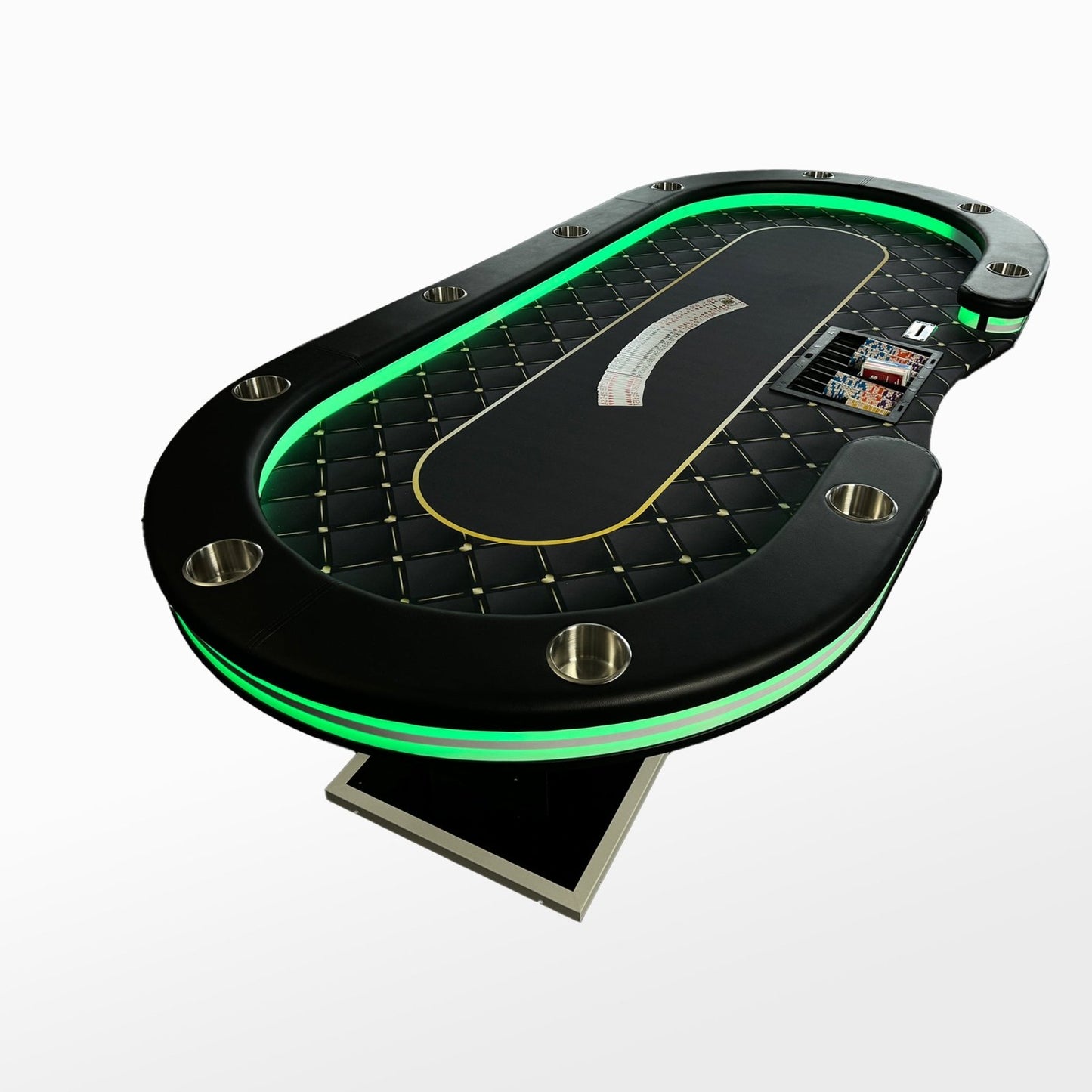 Professionele Pokertafel – 10 Personen | LED | Zwart ruit - Pokertafelshop.nl