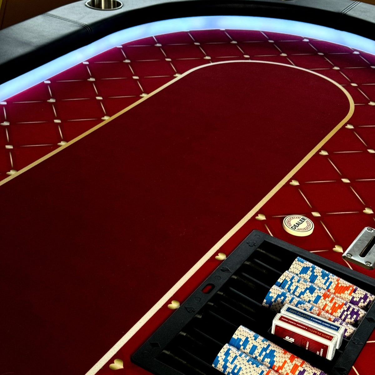 Luxe Pokertafel – 10 Personen | LED | Rood laken - Pokertafelshop.nl